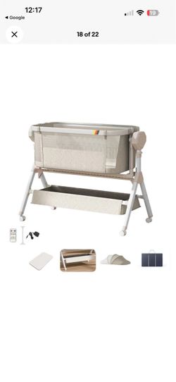 Rocking Bassinet Baby Electric Bedside Sleeper with Remote Newborn Sleeping Bed still new light gray