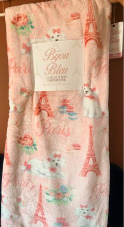 Pink Plush Blanket With Poodles Bows & Macaroons