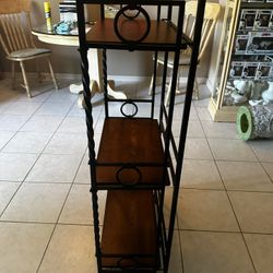 Wrought Iron And Wood Shelves Folding Bakers Rack 