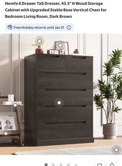 Homfa 6 Drawer Tall Dresser Dark Brown