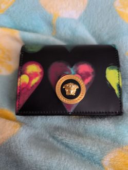 Versace Medusa Leather Wallet – Multicolor Hearts – Excellent Condition