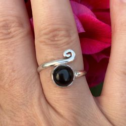 925 Sterling Silver Black Onyx Gemstone Adjustable Ring