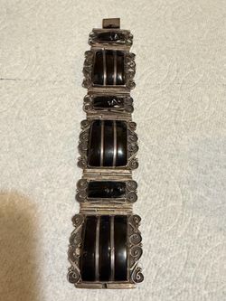 Vintage Sterling Silver Black Onyx Bracelet Mexico