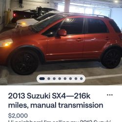 2013 Suzuki SX4—216k miles, manual transmission