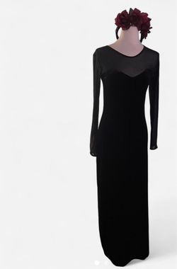 Black Velvet Mesh Long Sleeve Maxi Dress
