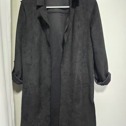 Black Suede Faux Leather Trench