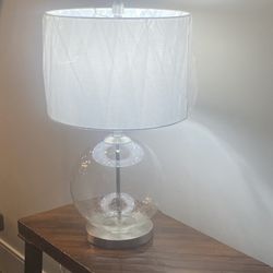 New Modern Farmhouse Table Lamp With The Glass Globe Base Brushed Nickel Accents And White Or Black Lampshade H23"