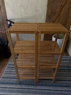 “2 SONGMICS Bamboo Storage Shelves – $50 for Both