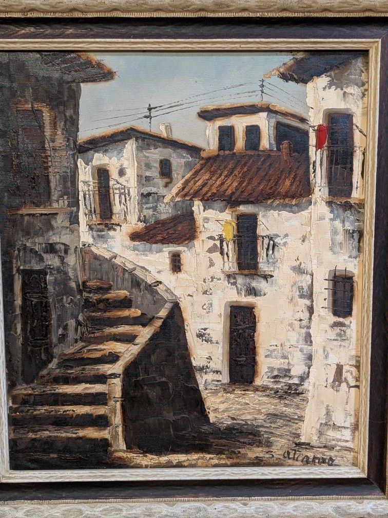 Beautiful, Original, Artwork On Canvas, Of A European Village. Signed! Framed