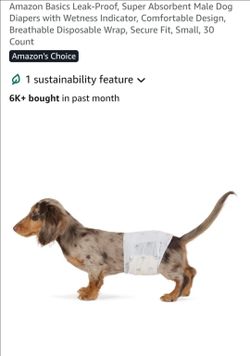 Amazon Basics Super Absorbent Male Dog Diapers, Leak-Proof Disposable Wrap with Wetness Indicator, Secure Fit, Breathable,Small, 30 Count