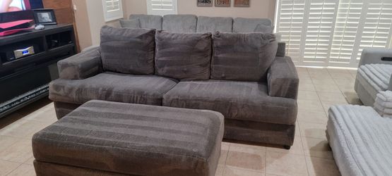 Gray Fabric Sofa with Ottoman