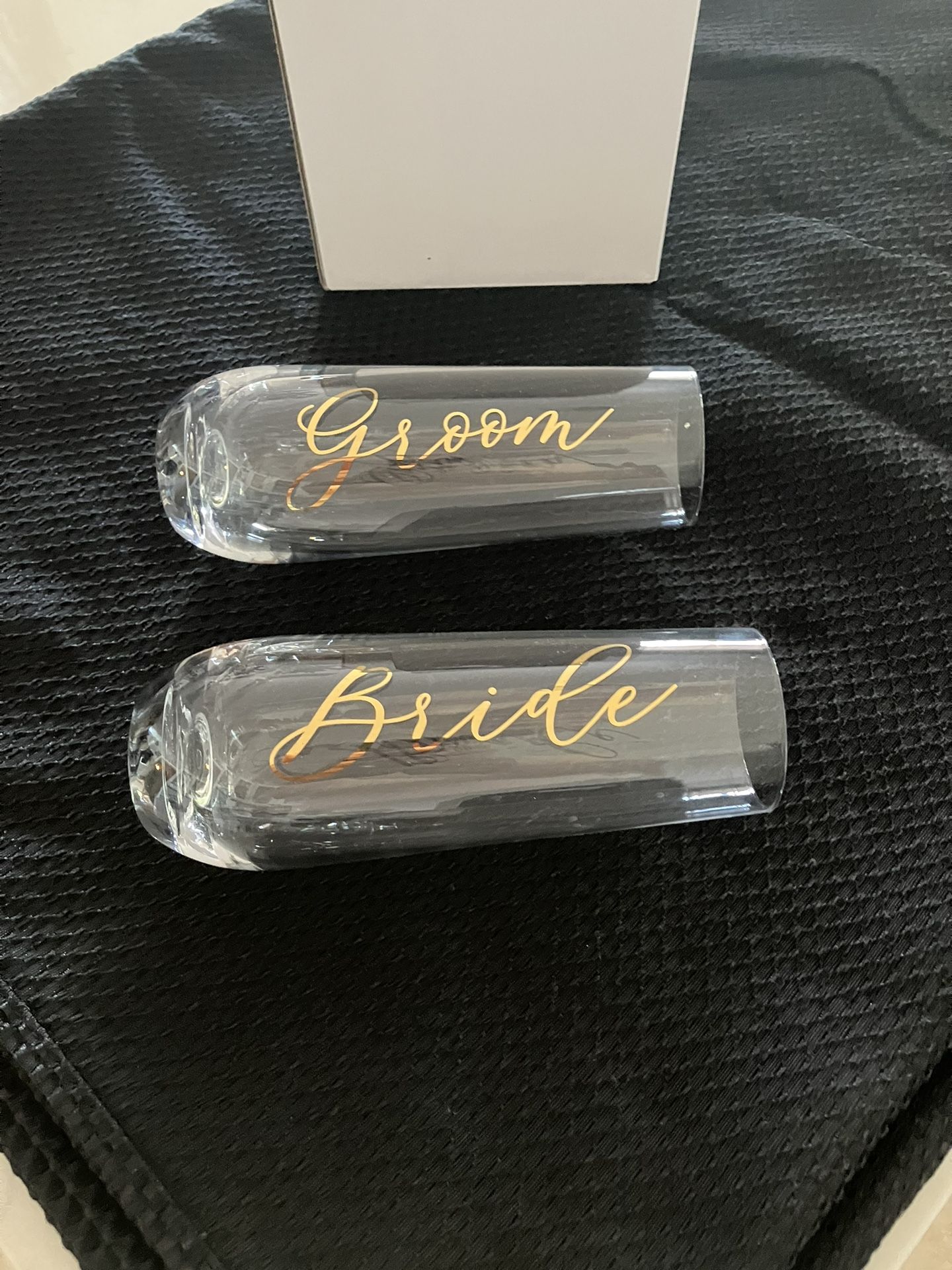 Stemless Bride And Groom Champagne Glasses / Flutes