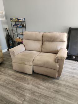 Beige Fabric Reclining Loveseat