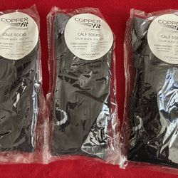 COPPER FIT CALF SOCKS MENs WOMENS S / M Black Gray / 3 Pair ‼️ NEW ‼️