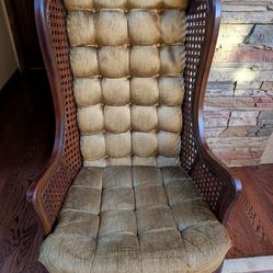 Vintage Lewitts Cane and Velvet Wingback Chair