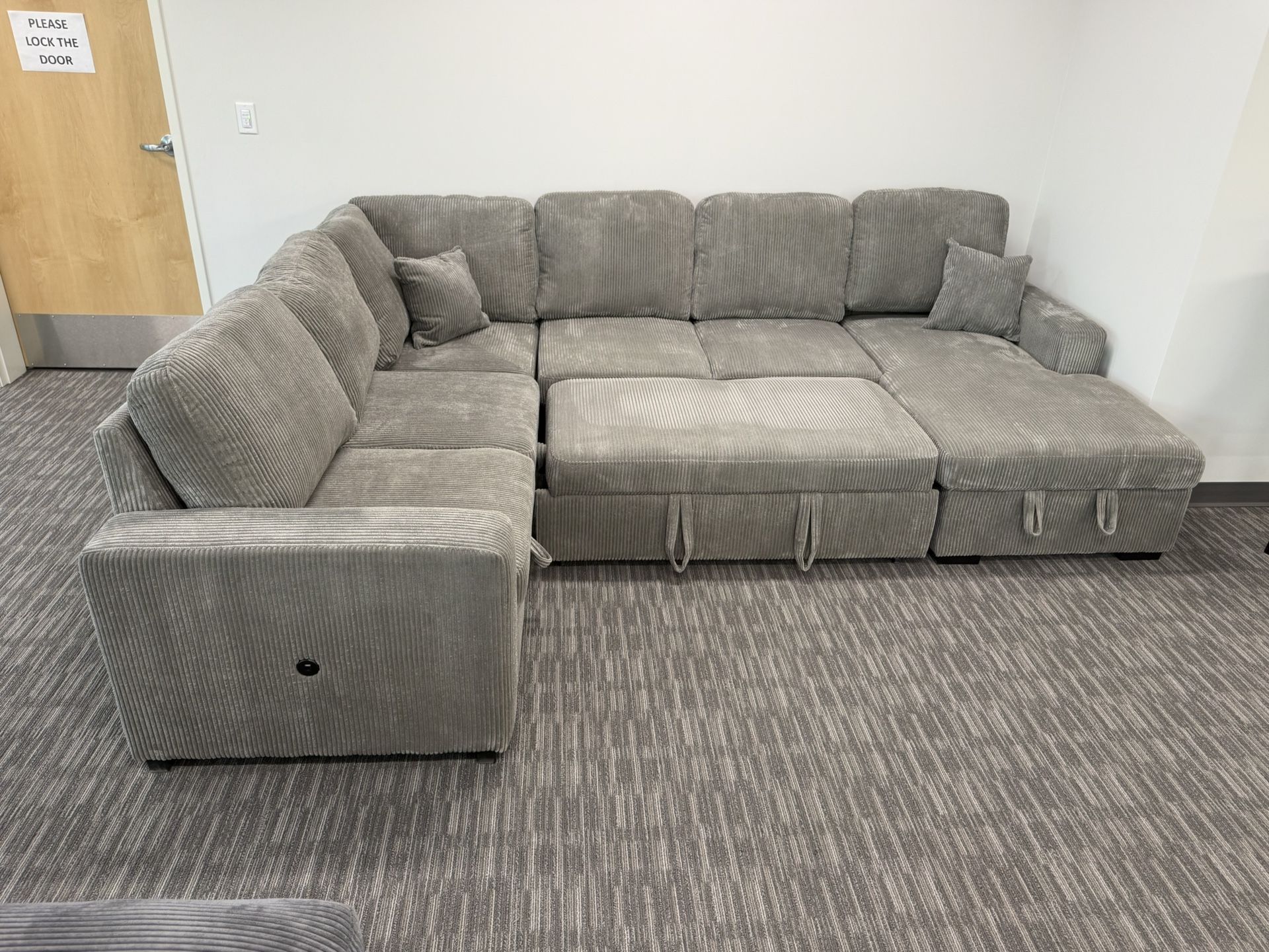 120” Large Sectional Sofa Bed, Plush Sectional Sofa Bed, Sleeper Sofa, Couch, Sectional, Grey Sectional Couch, Gray Sofa Bed,Corduroy Sleeper Sofa Bed