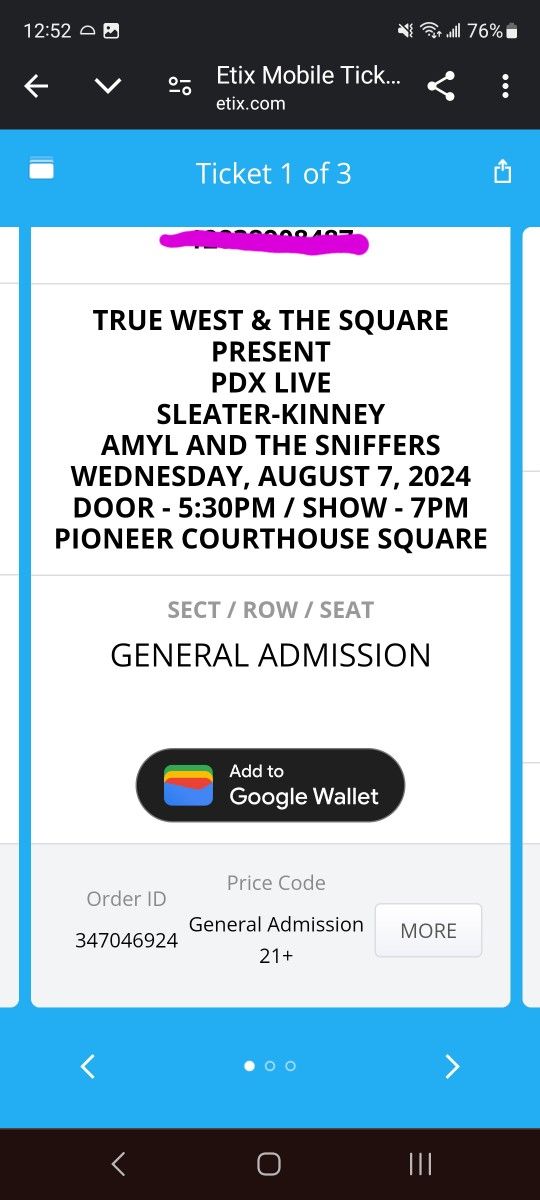 Amyl & The Sniffers/ Sleater Kinney Ticket