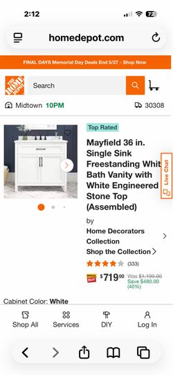 New Mayfield 36 inch bathroom vanity sink cabinet