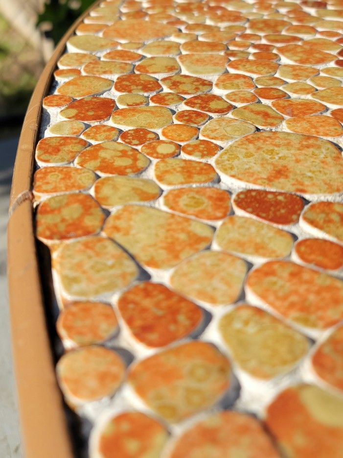 Retro Mid Century Orange Mosaic Glazed Tile Coffee Table | 60s 70s Funky coffee table