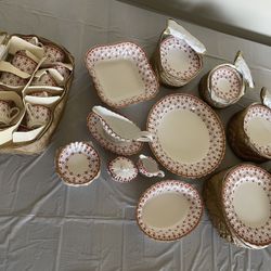 Vintage Spode Bone China Fleur De Lys Fine China Set Gold Red 