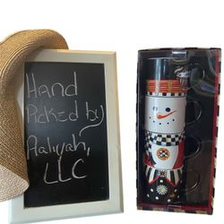 Mackenzie Childs Snowman Tower Stackable Mugs