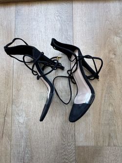 PLT Black Clear Strap Ankle Tie Heels size 5