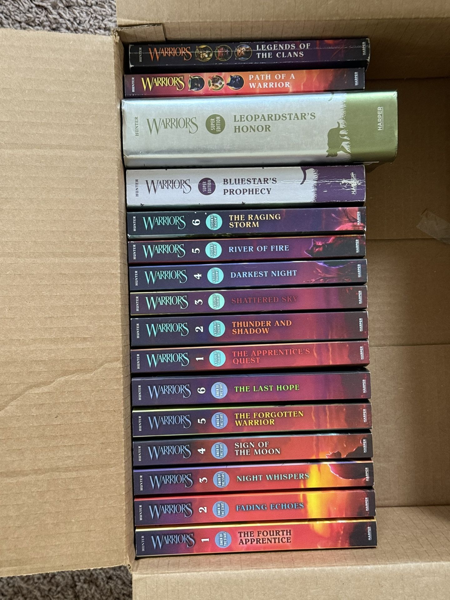 Set of Warriors soft cover novels. One hardcover.