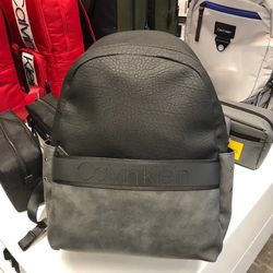 Brand new with tag Calvin Klein men black/gray man made durable faux leather classic backpack  Size 11x7x18 inches