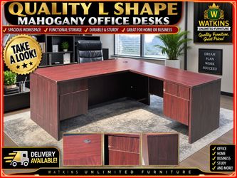 Quality Mahogany L-Shaped Desk + FREE Office Chair