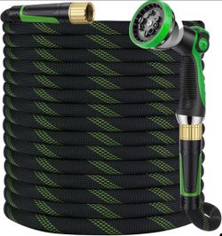 100 Ft Garden Hose Flexible Lightweight Non-Expandable Water Hose with 10 Pattern Spray Nozzle
