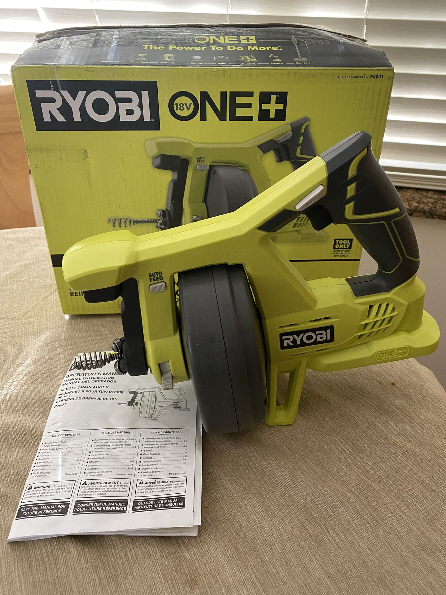 18V ONE+ Drain Auger (Tool Only) - RYOBI Tools
