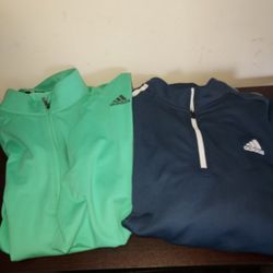 Adidas Golf  Mens Pullover Shirts Large (2 Shirts) Long Sleeve Layering 1/4 Zip Blue & Green
