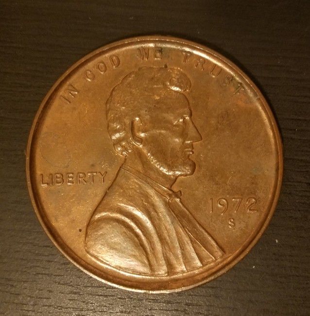 NOVELTY 3 INCH 1972 S LINCOLN CENT Large penny PAPERWEIGHT