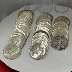 Kennedy & Franklin Half Dollar Coins 90% Lot Of 45 Total 
