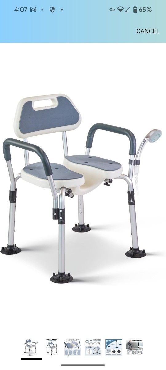 Shower Chair With Arms Back Suction Feet Padded New