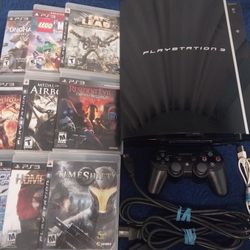 PS3 Console & x9 Games Mirror Finish Discs