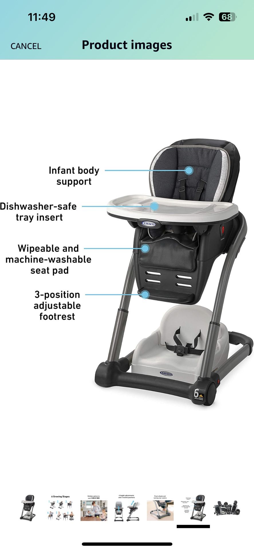 High Chair - Graco Blossom 6 in 1 Convertible 