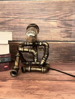 Stylish steampunk table lamp, steampunk lamp, steampunk light, creative robot style desk lamp vintage industrial water pipe light.