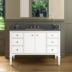Roma-4821-White, WOODBRIDGE Roma 49"x22"x38" Solid Wood Bath Vanity in White with Gold Hardware and Dark Gray Engineered Stone Composite vanity top w