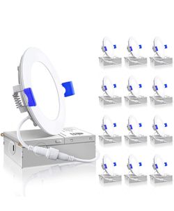 Ensenior 12 Pack 4 Inch Ultra-Thin LED Recessed Ceiling Light with Junction Box, 4000K Cool White, 9W 75W Eqv, Dimmable Can-Killer Downlight, 750LM Hi