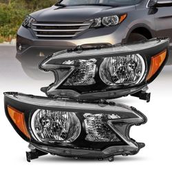 Headlight Assembly Replacement for 2012 2013 2014 Honda CR-V OE Style Headlamp Halogen Head Light Lamp Front Light, Left Driver & Right Passenger Side