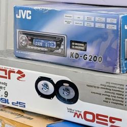 JVC KD-G200 CD Player In Dash Receiver & Pair of JDL SP 1668 car speakers.