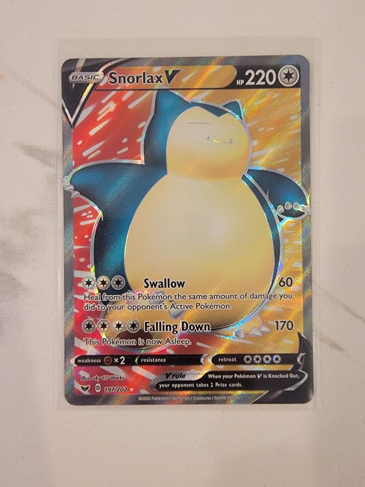 Snorlax V 197/202 Sword & Shield Ultra Rare Full Art Pokémon Card - NM!