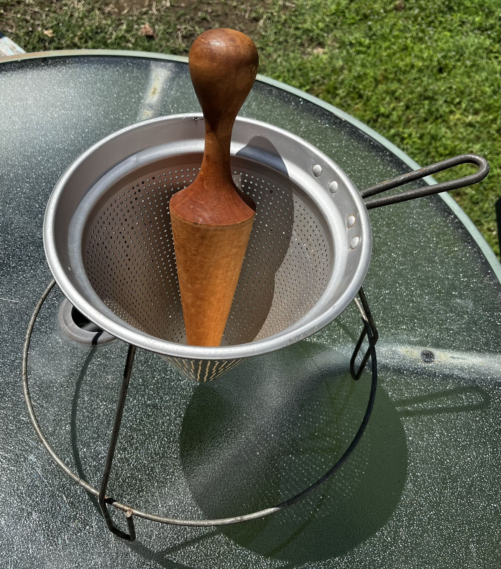 Vintage Cone Strainer with Stand & Pestle