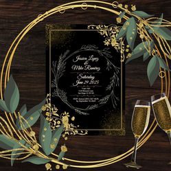 Black And Gold Wedding Or Event Invitation Template / Digital Product Fully Customizable