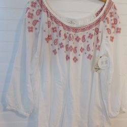 NWT St John's Bay women's summer white flowy boho peasant blouse tunic top XL