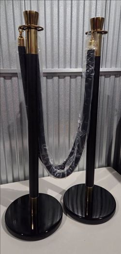 New - Black & Gold Stanchions with Velvet Ropes (Set of 8)