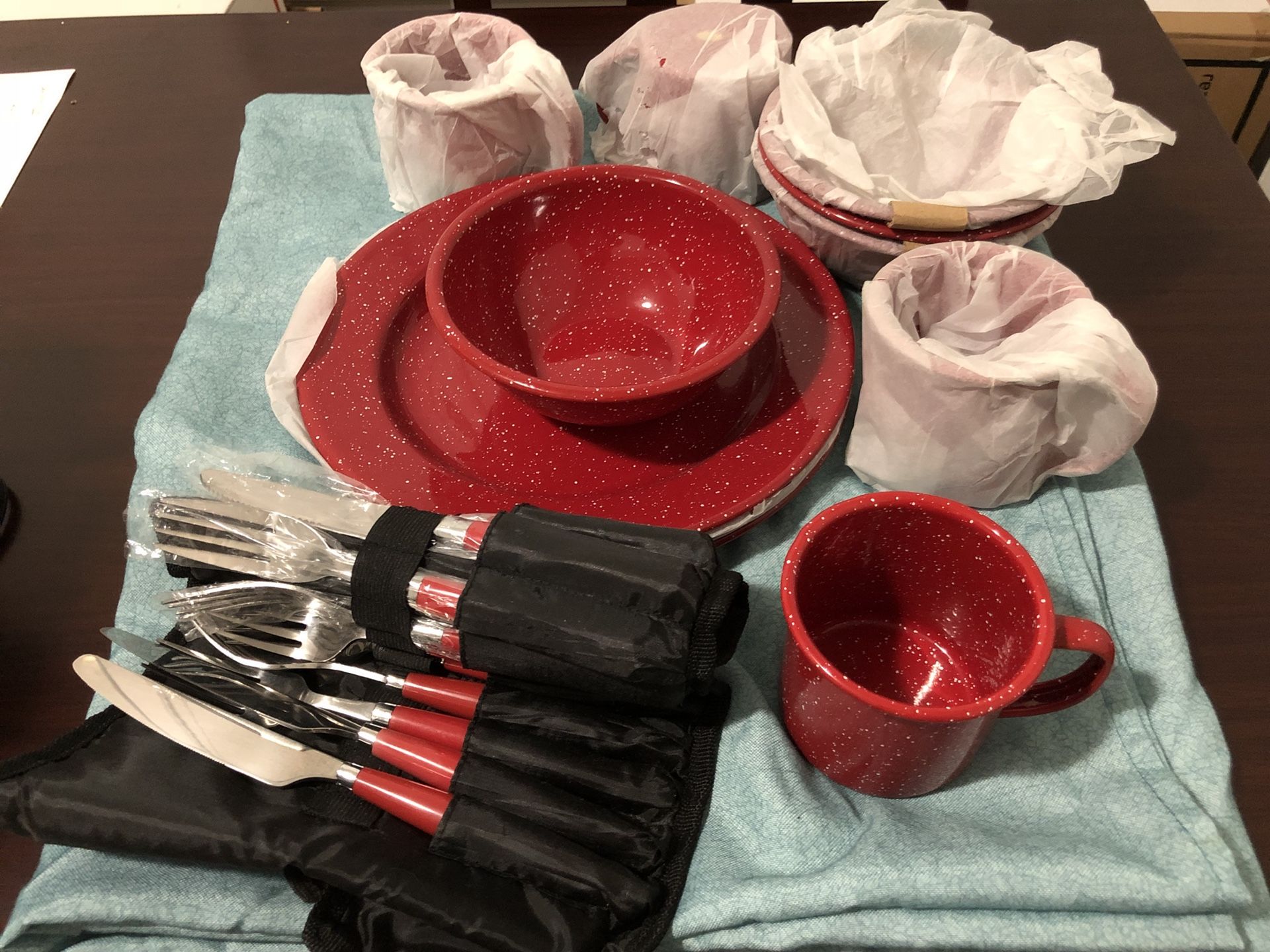Coleman 24 piece enamel dinnerware set