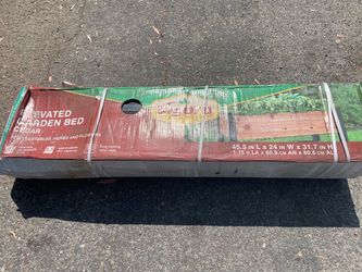 Vigoro Cedar Wood Elevated Raised Garden Bed w/ Shelf and Vinyl Legs 45.5 in L x 24 in W x 32 in H