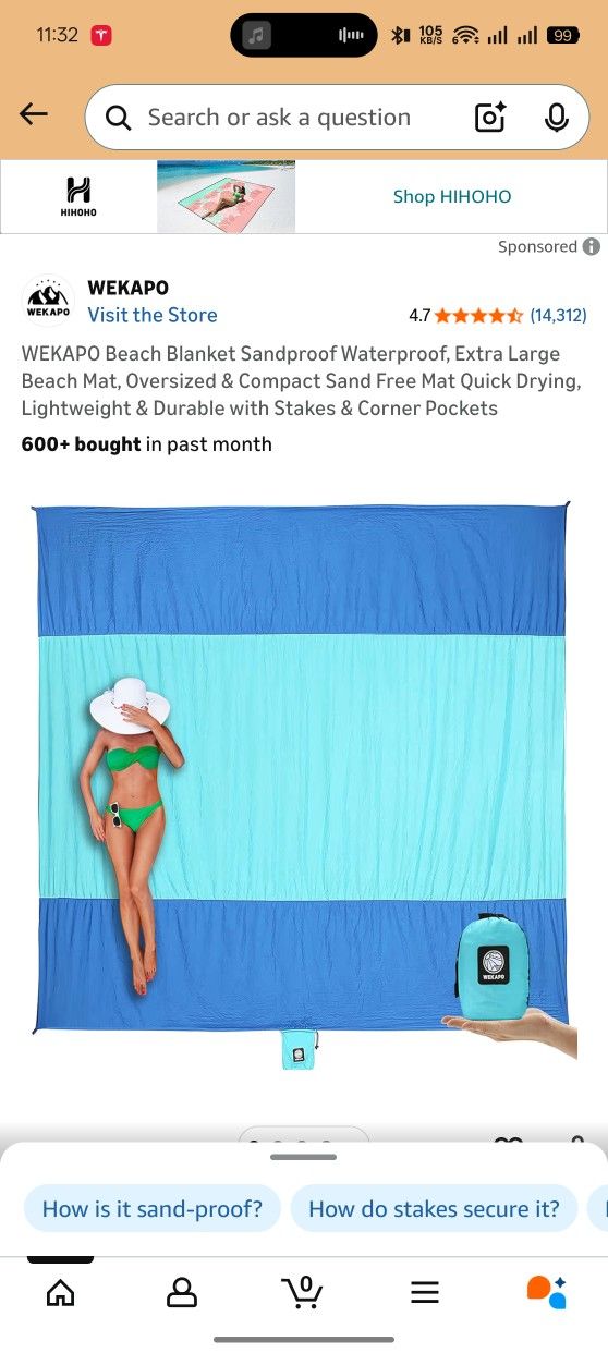 WEKAPO Beach Blanket Sandproof Waterproof